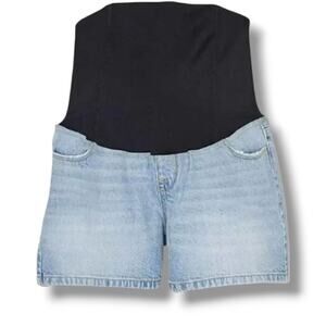 Isabel Maternity by Ingrid & Isabel Blue Denim Crossover Panel Midi Shorts – NWT